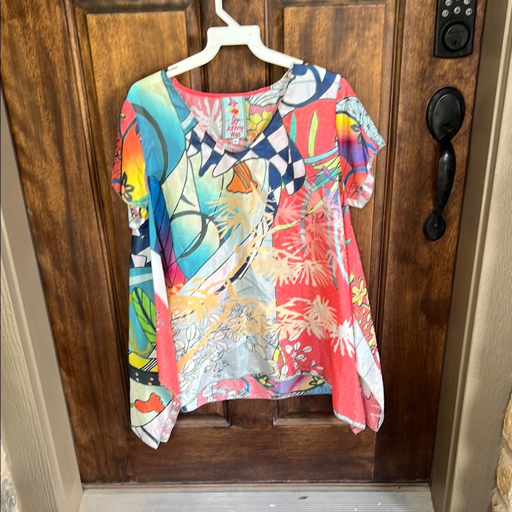 Johnny Was Pink and Blue Graphic Blouse